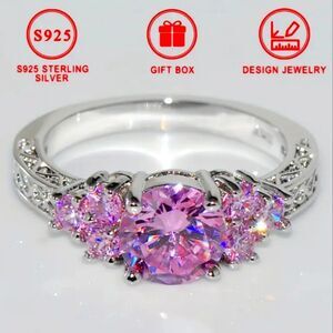 Sterling Silver Pink Gemstone Ring Sz 9